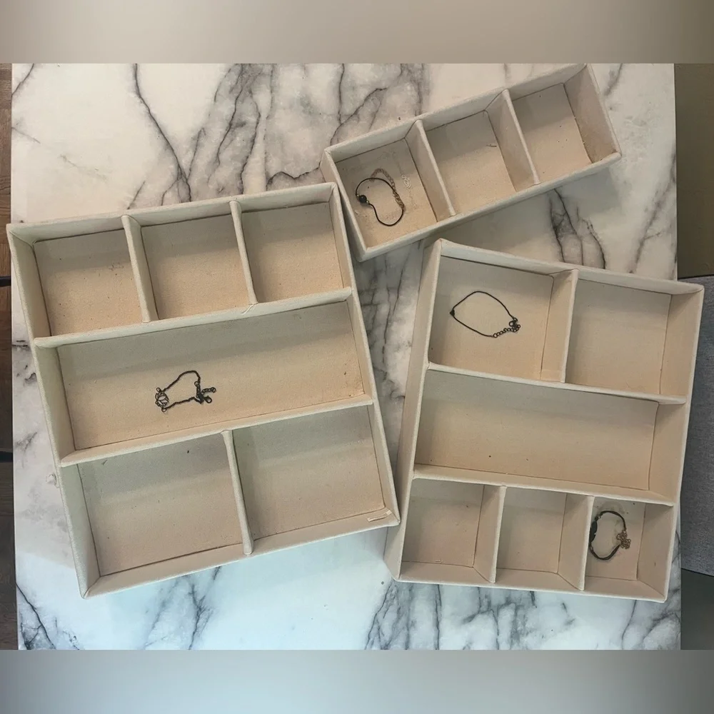 Set of 3 Jewelry Organizer Tray Drawer Inserts Beige